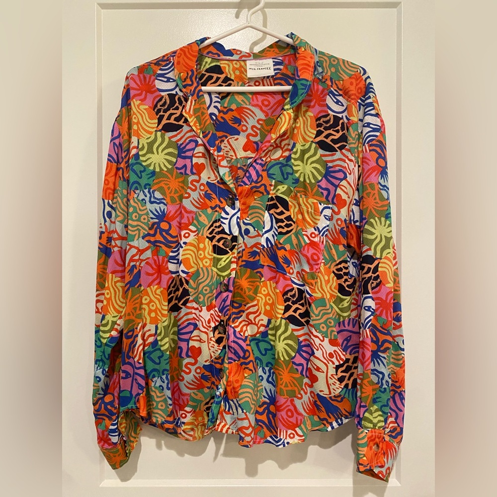 Anthropologie Charmer Button-Down Shirt in collaboration w/ Meg Fransee, size L